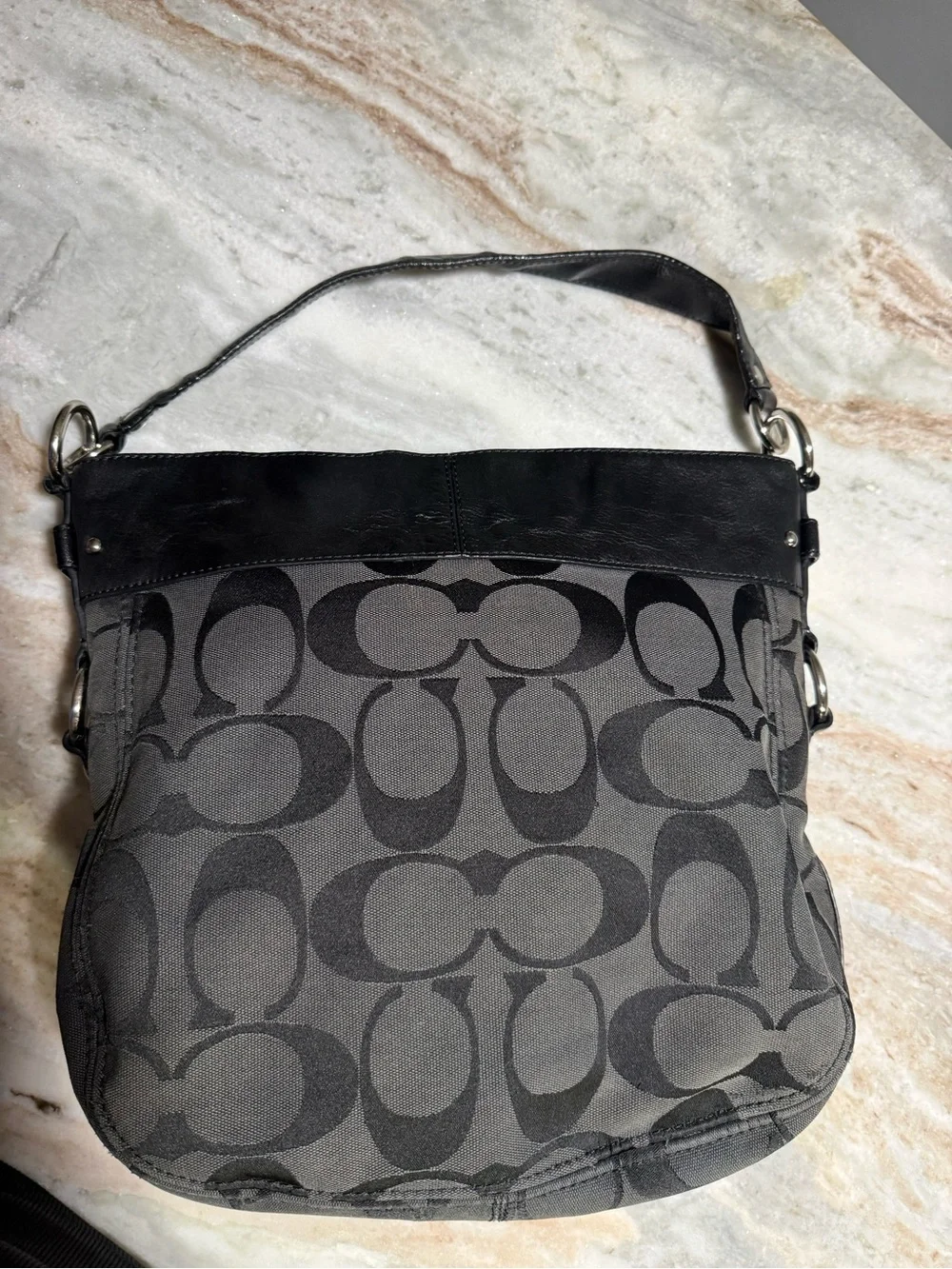 COACH Y2K Gray and Black Signature Canvas Shoulder Bag
